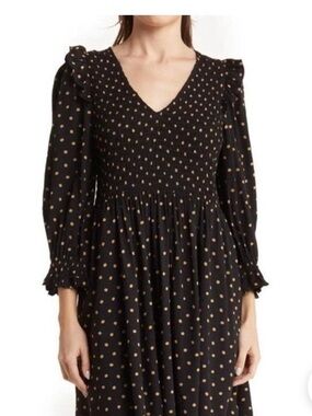 Madewell Black Dress with Tan Polka Dots